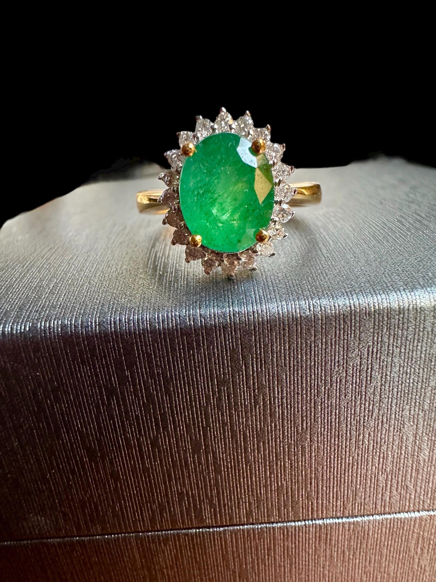 Princess Diana Ring Inspired Natural Emerald in 20K solid gold, with Natural Diamonds