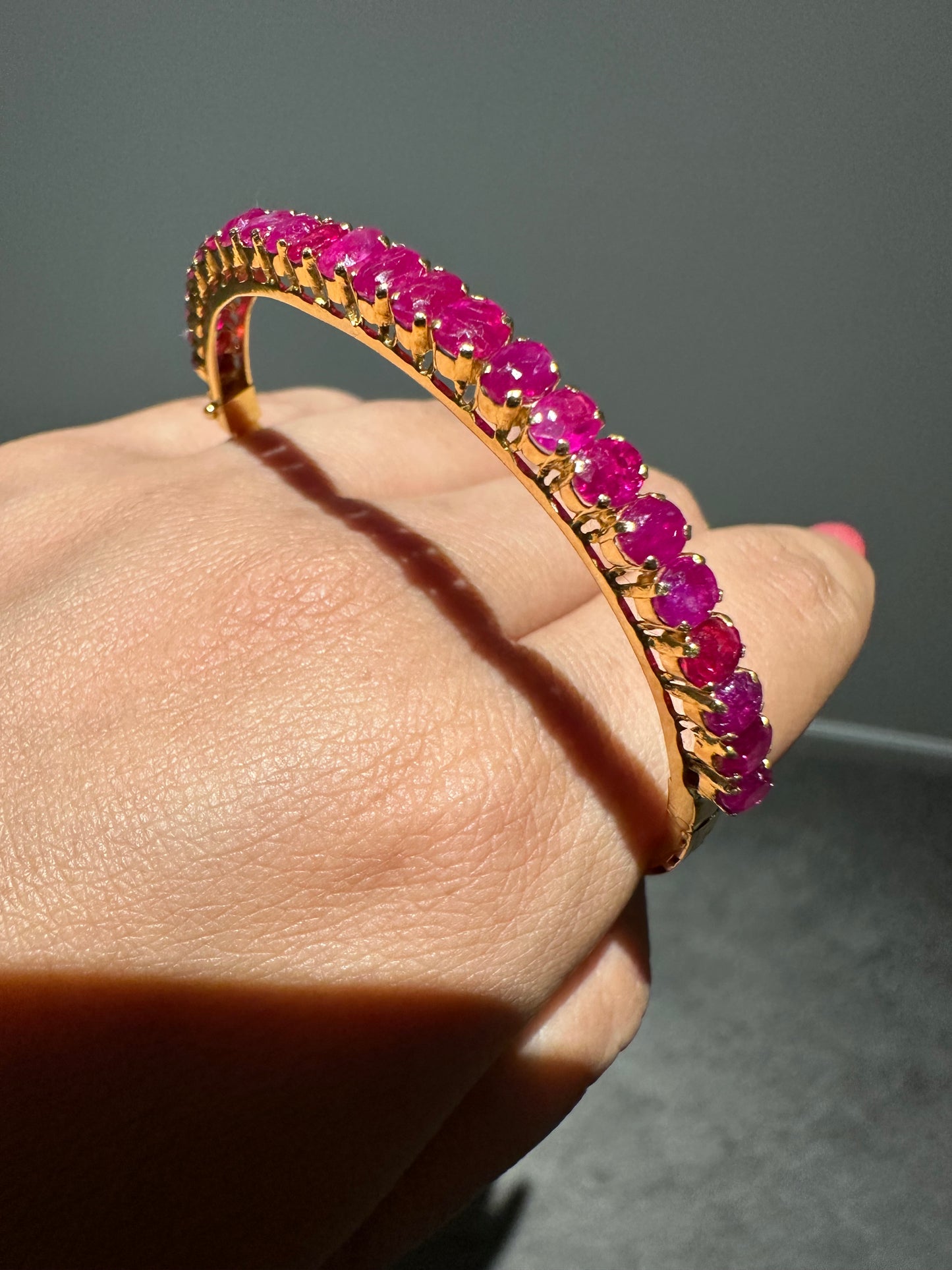 Natural Unheated Burmese Rubies (8.25CT) Bangle in 20K Solid Gold