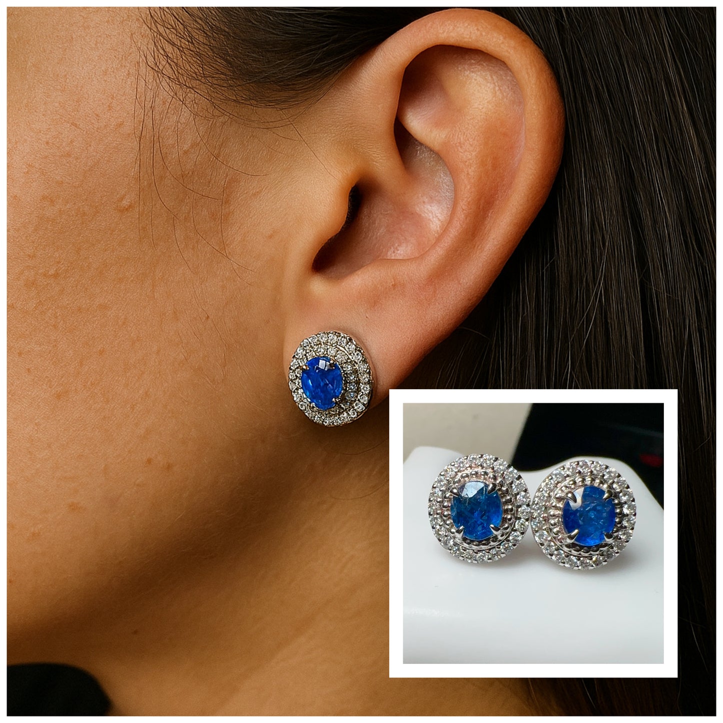 2.20 CT Burmese Natural Unheated Sapphires & Diamond Earring with 18K Solid White Gold