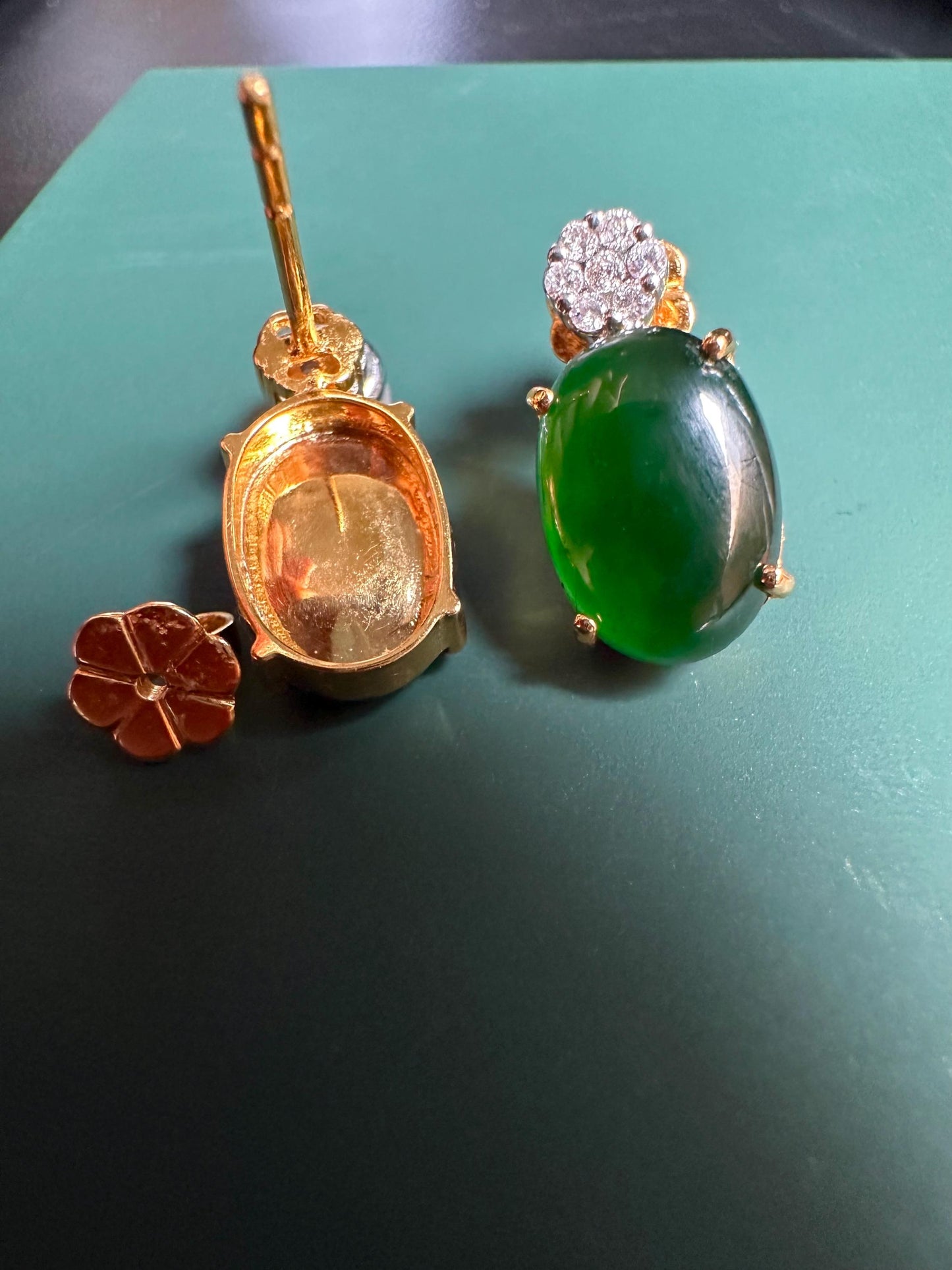 Elegant Earrings in Natural Unheated Burmese Jadeite Jade(Type A) (6.02CT) with Natural Diamonds and 18K Solid Gold.