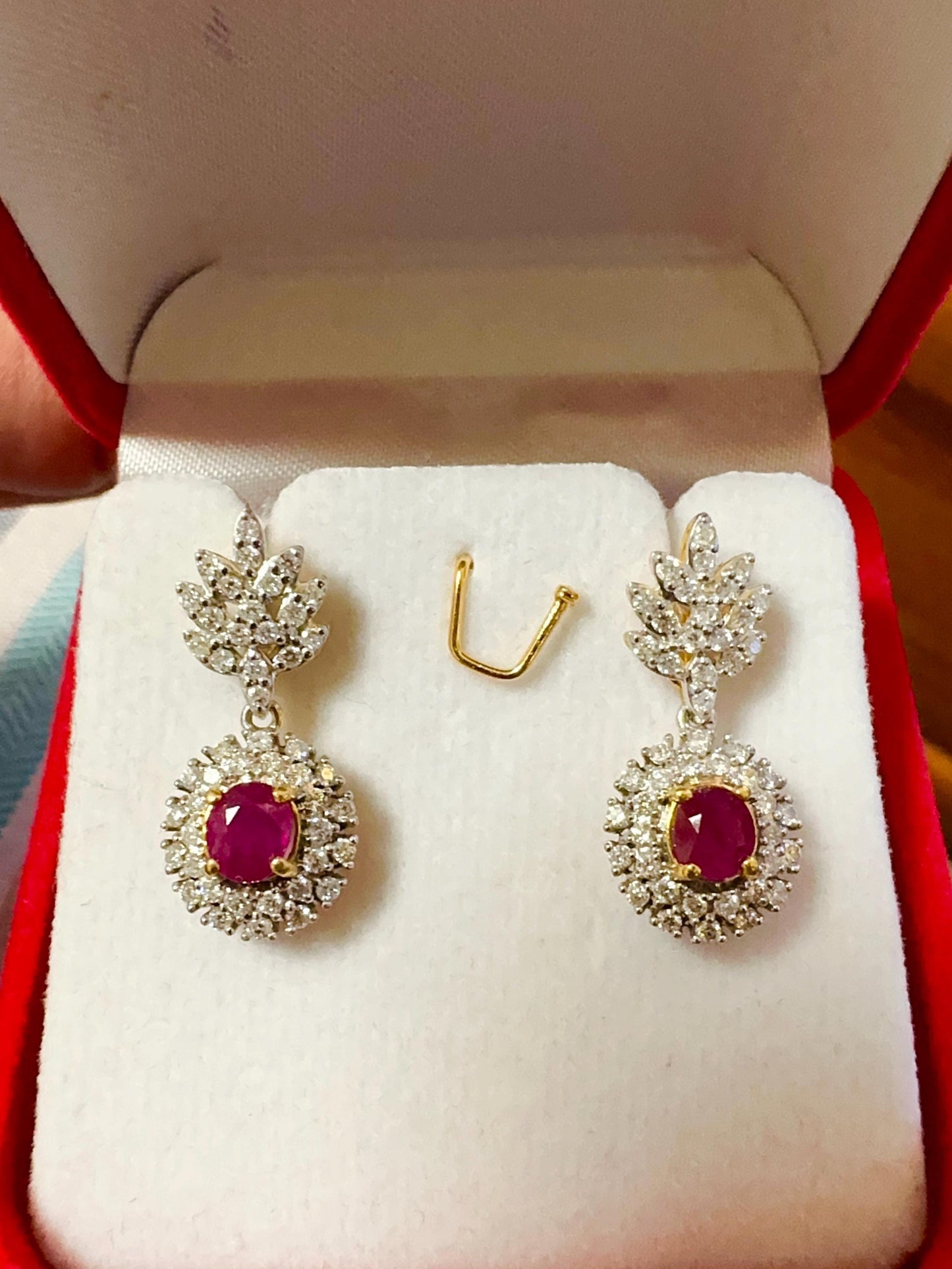 Snow Flakes Modern Design Natural Unheated Burmese Rubies and Natural Diamonds Earrings in 20K solid gold