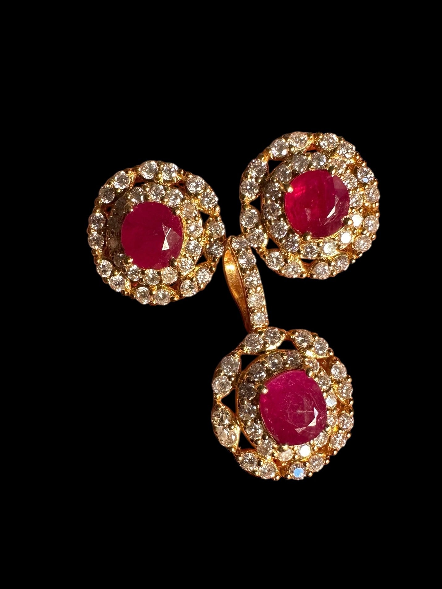 2 Full Carats of Natural Unheated Burmese Ruby & Diamond Halo Earring Set (Matching Pendant Available)