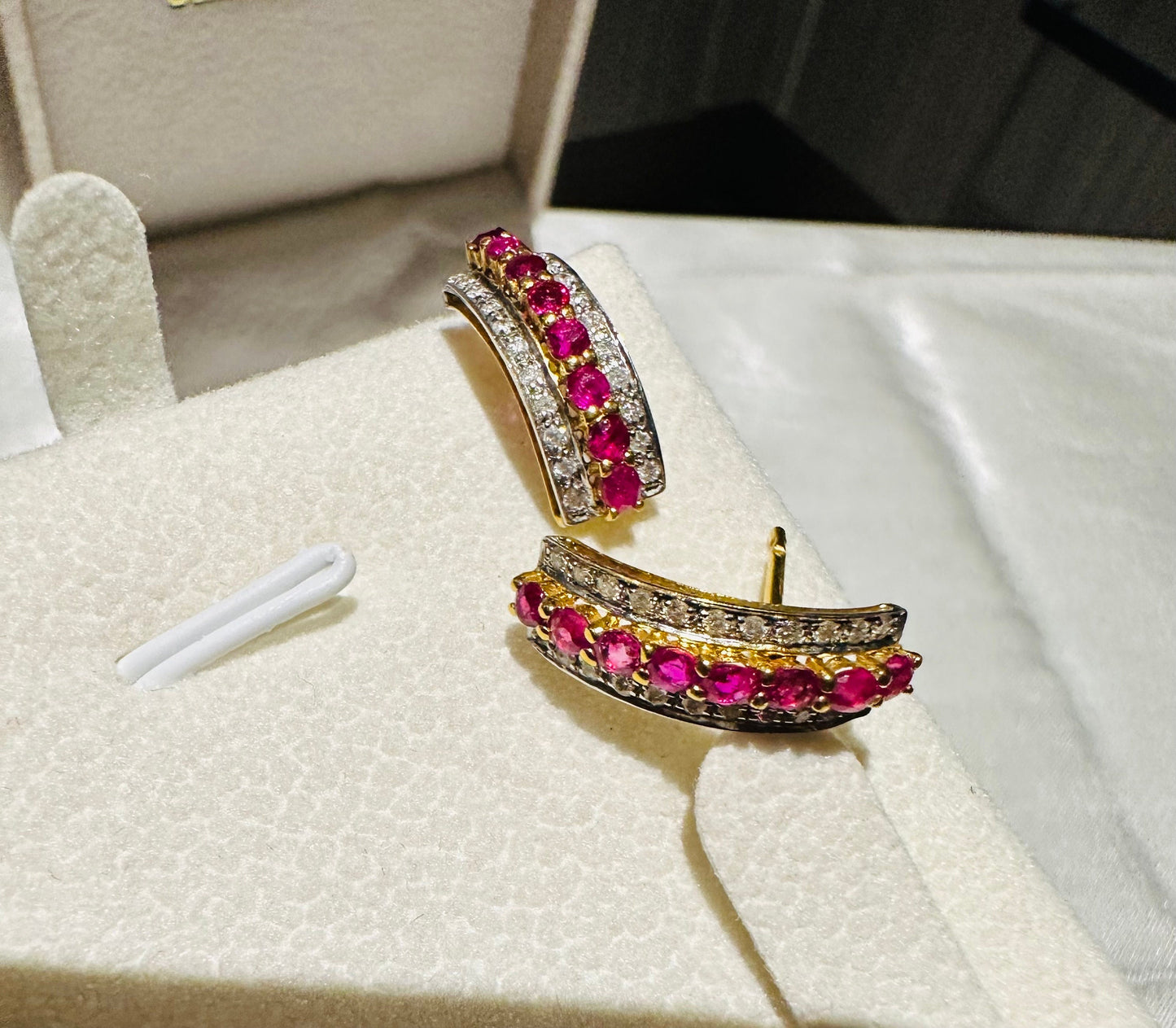 21K Gold with Nature Unheated Burmese Ruby and Diamond Earrings