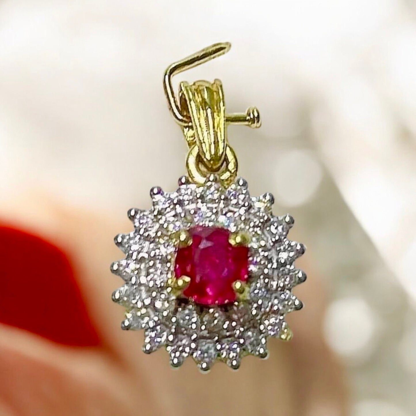 Beautiful Pendant with Natural Unheated Burma Ruby and Natural Diamonds in 20K Solid Gold