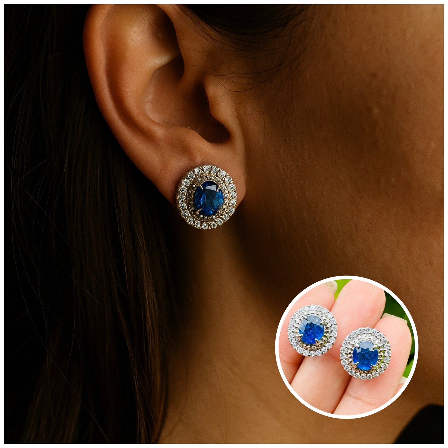 2.20 CT Burmese Natural Unheated Sapphires & Diamond Earring with 18K Solid White Gold