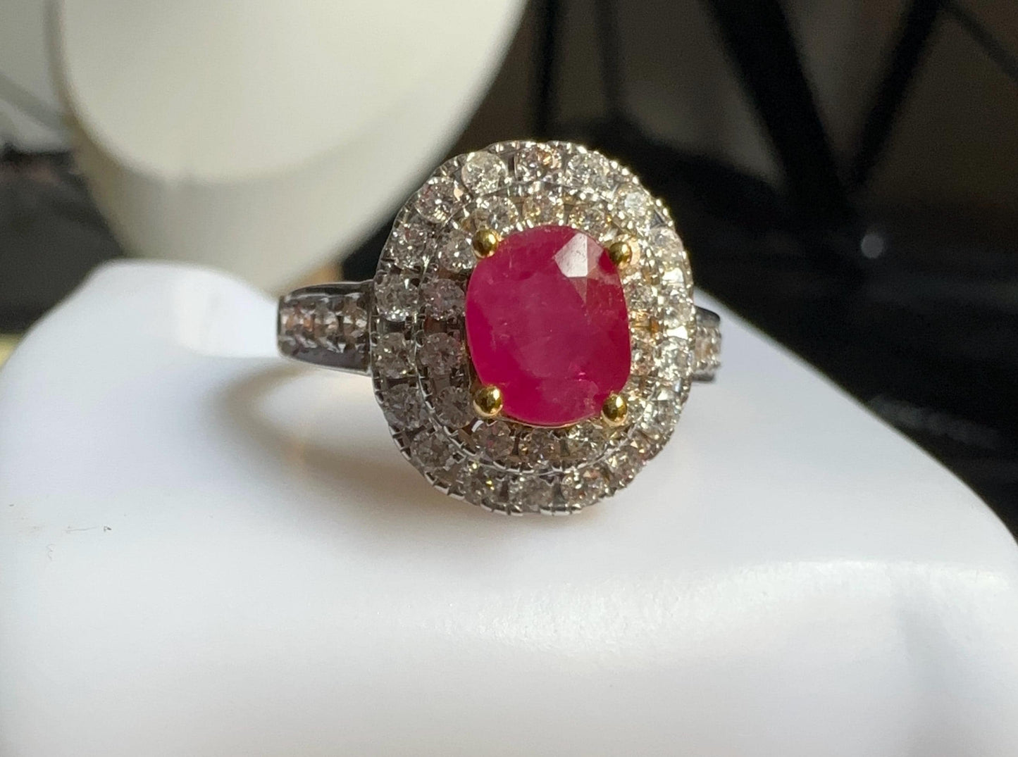 Burmese Natural Unheated Ruby (1.40CT) and Natural Diamonds Ring in 20K Solid Gold