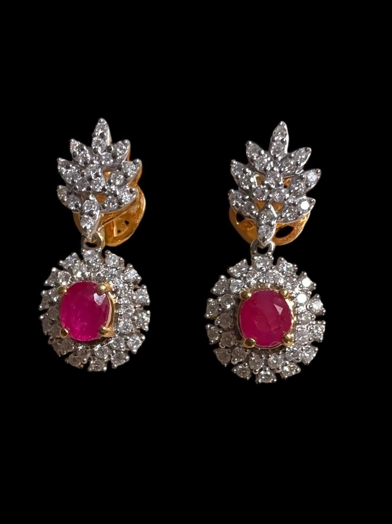 Snow Flakes Modern Design Natural Unheated Burmese Rubies and Natural Diamonds Earrings in 20K solid gold