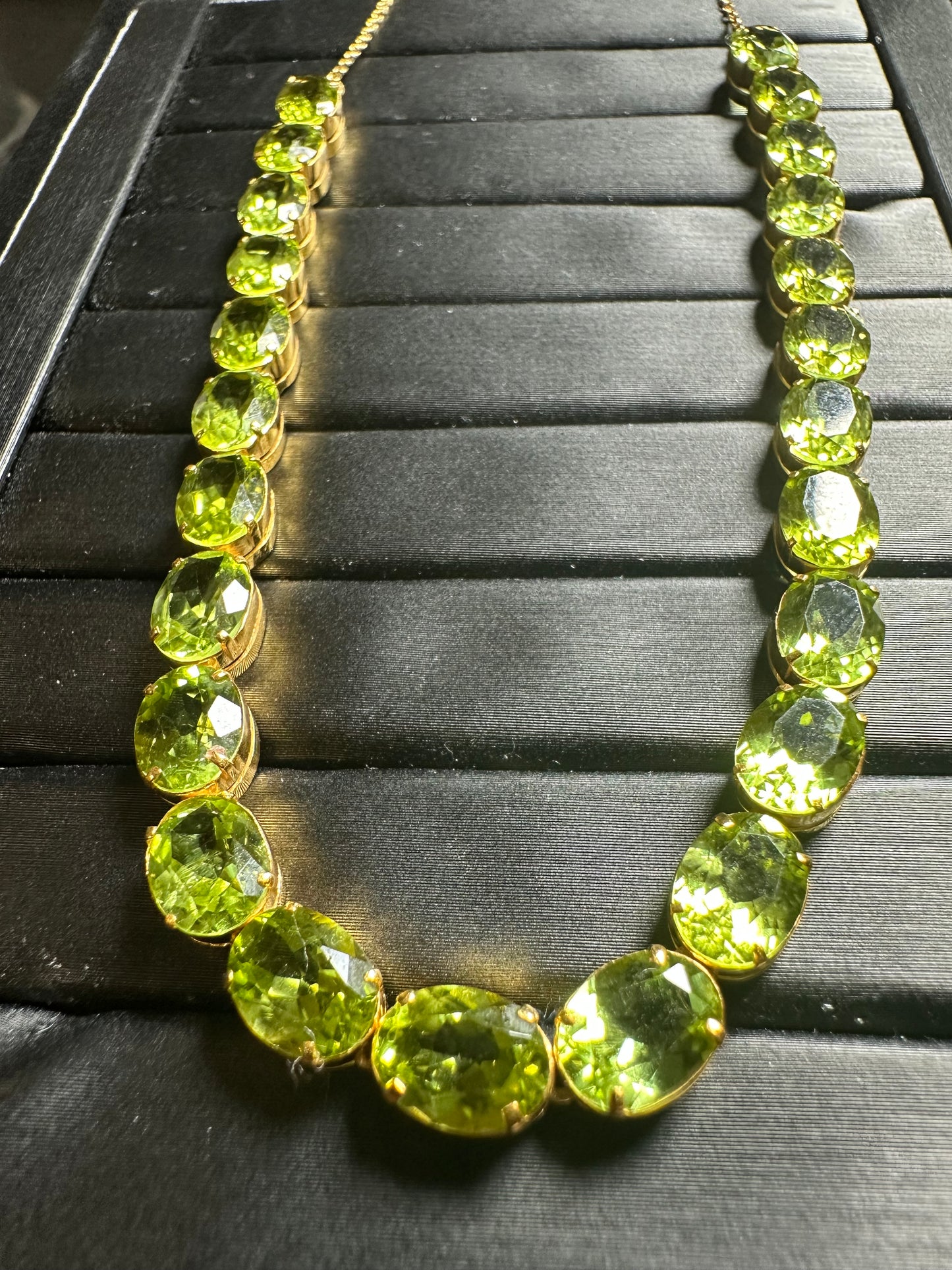 Natural Unheated Burmese Peridot (31.55 CT) Tennis Necklace in 18K Solid Gold