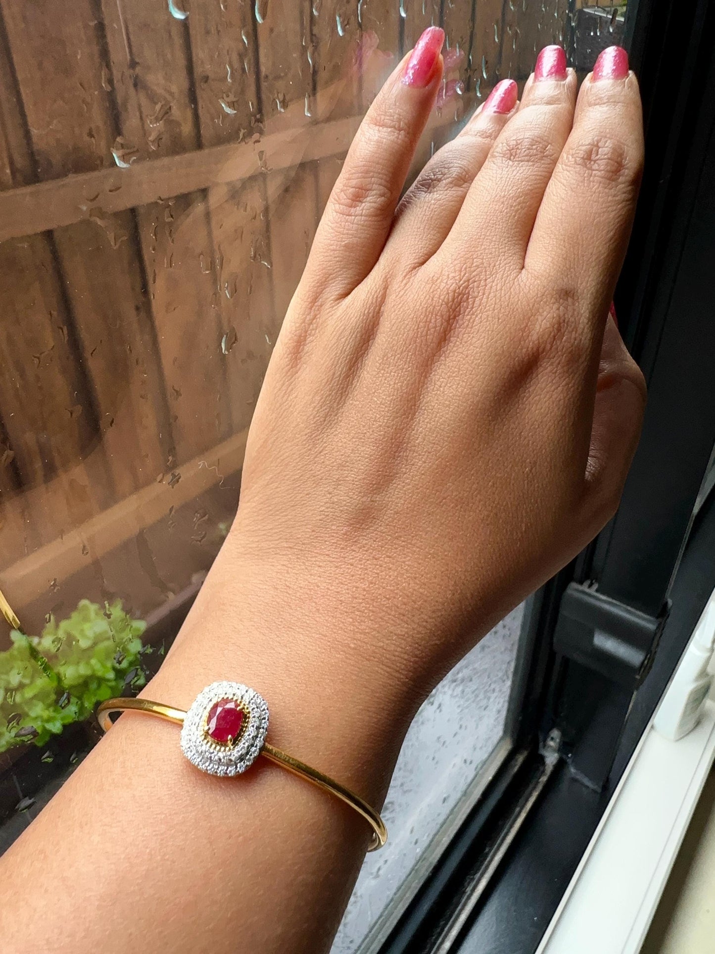 Natural Unheated Burmese Rubies and Natural Diamonds Bangle in 18K Solid Gold