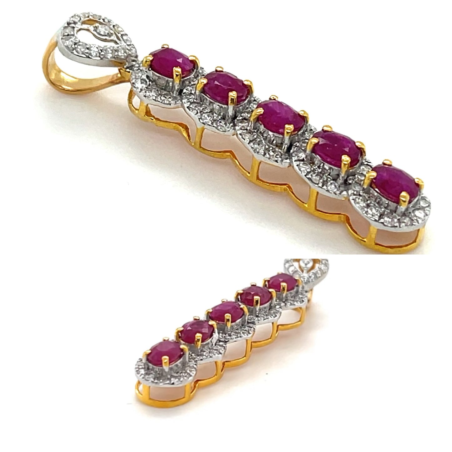 TOTAL 2.67CT Burmese Unheated Rubies and Natural Diamonds pendant in 20K Solid Gold