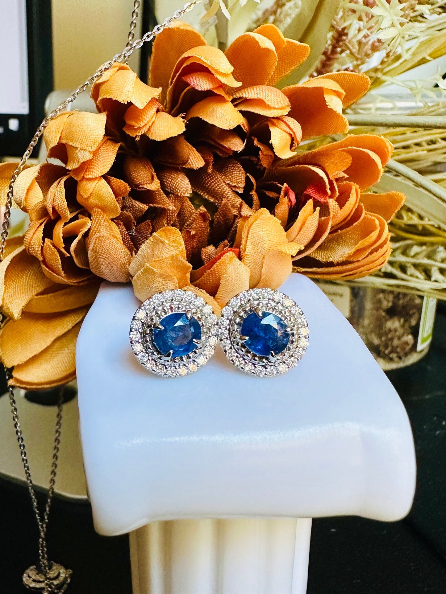 2.20 CT Burmese Natural Unheated Sapphires & Diamond Earring with 18K Solid White Gold