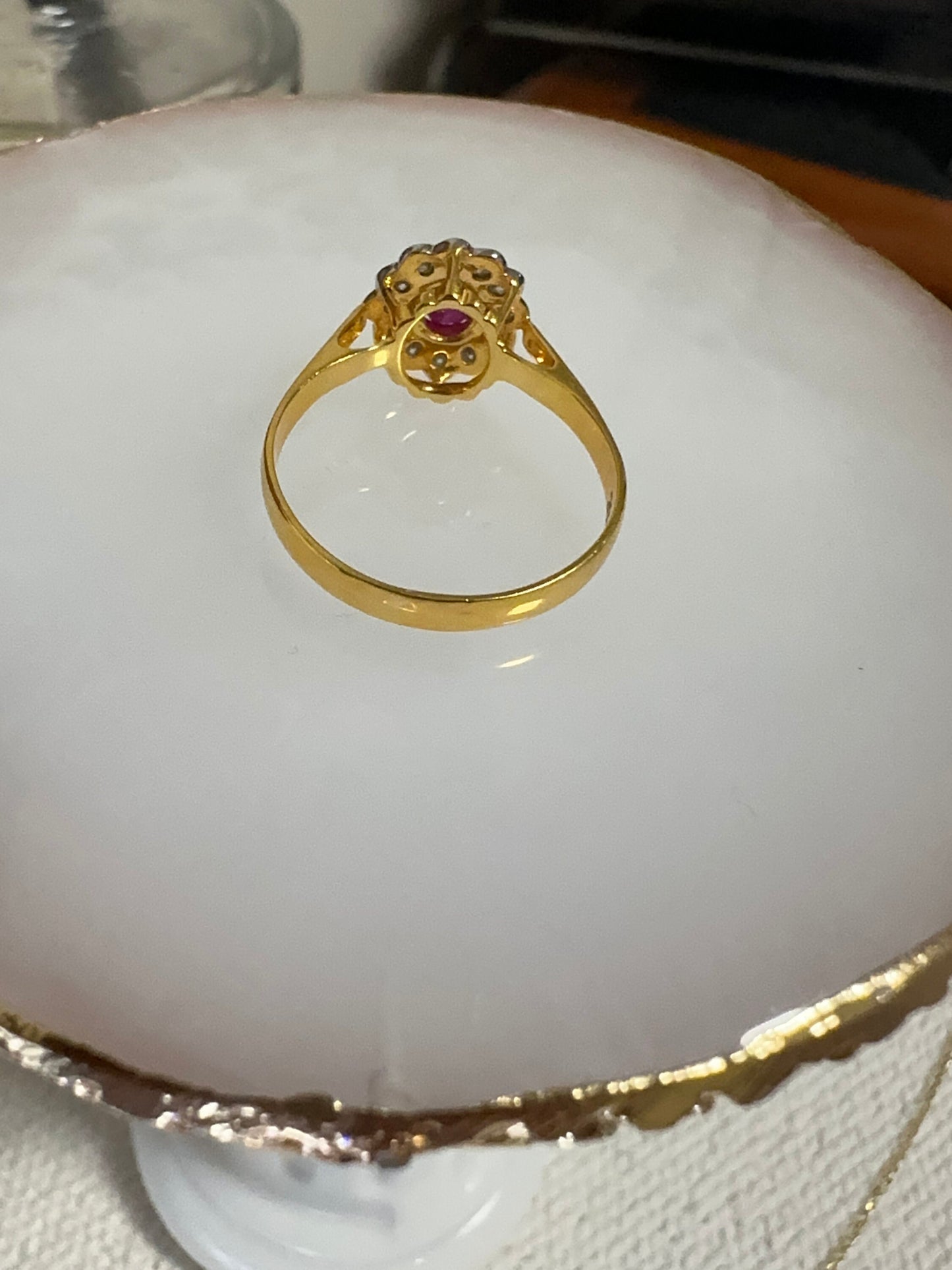 Burmese Unheated Ruby and Natural Diamonds Ring in 20K Solid Gold