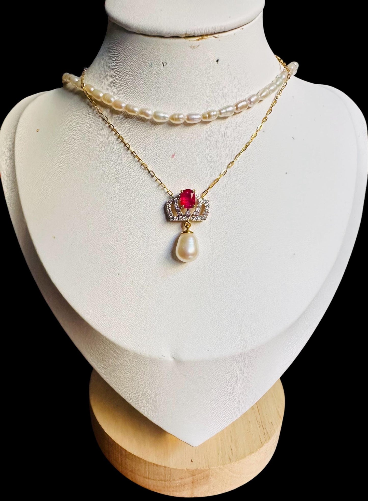 Pendant featuring a combination of Natural Unheated Ruby, South Sea Cultured Pearl and Natural Diamonds in 18K Solid Gold.