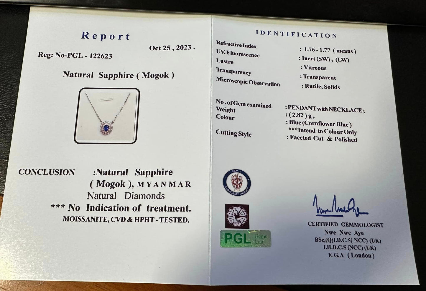 21K solid white gold with Burmese Natural Unheated Sapphire and Genuine Diamonds Necklace