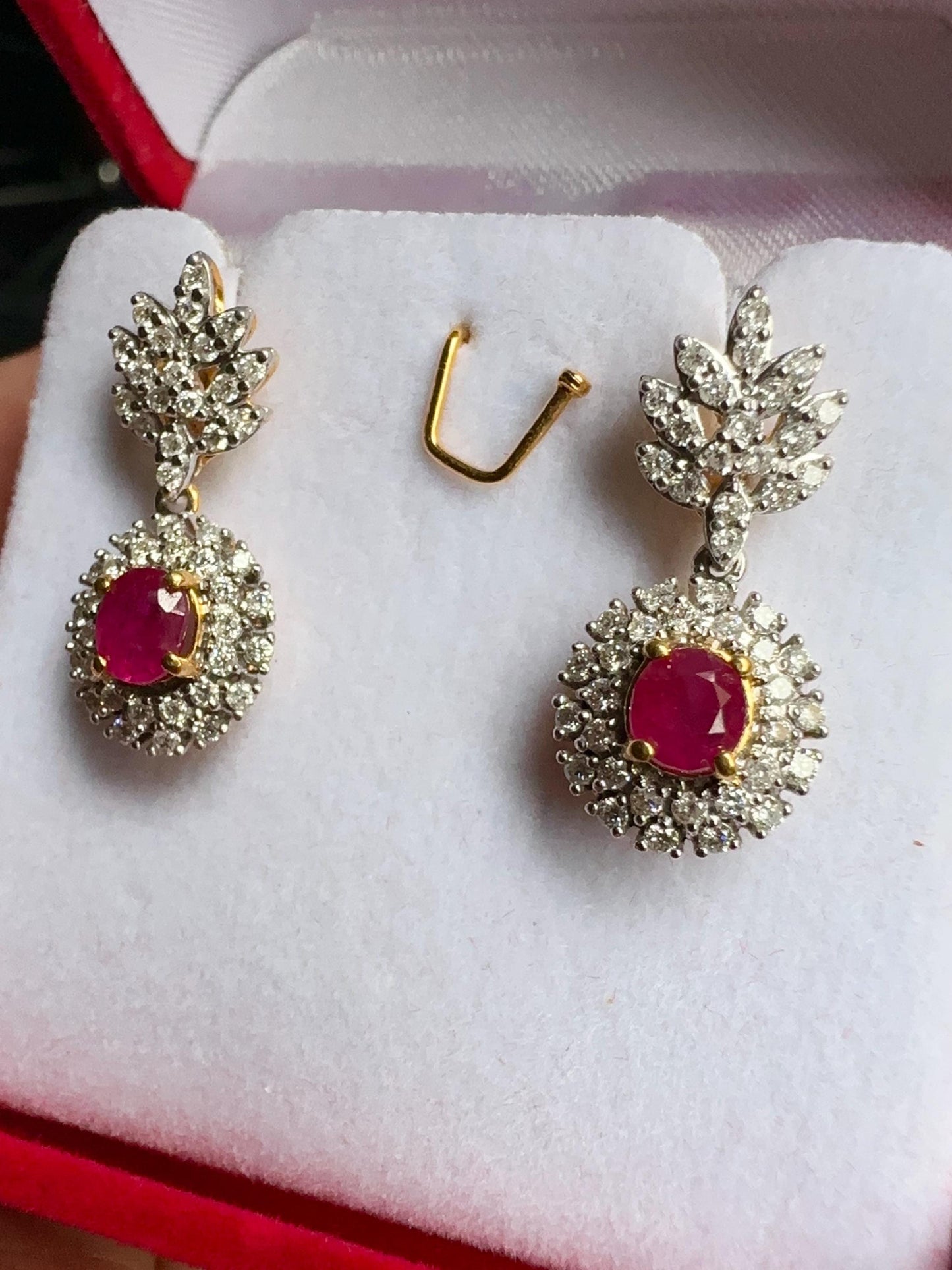 Snow Flakes Modern Design Natural Unheated Burmese Rubies and Natural Diamonds Earrings in 20K solid gold
