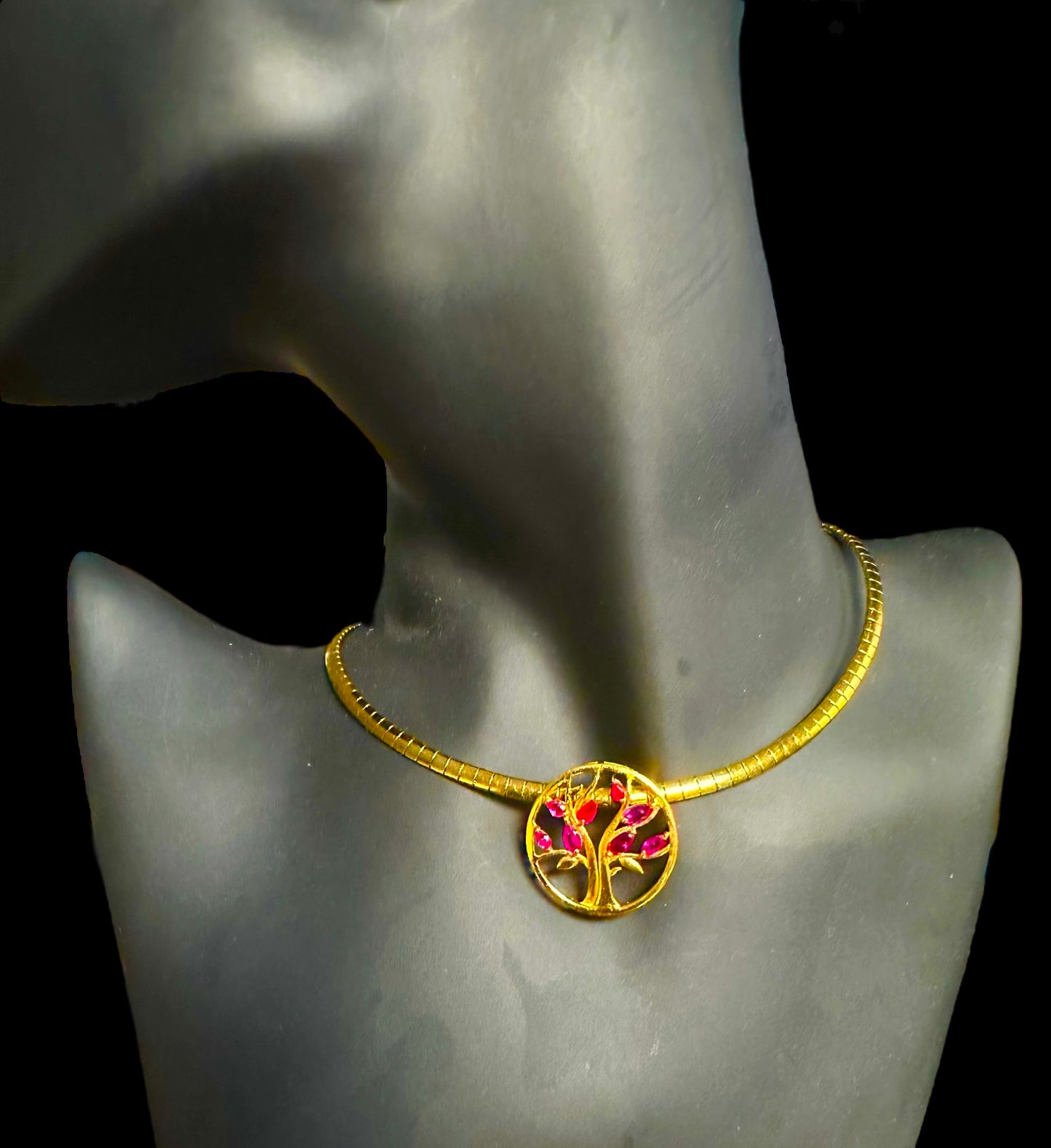 Modern Tree of Life Pendant with Natural Unheated Burmese Rubies on a Solid Gold Chain