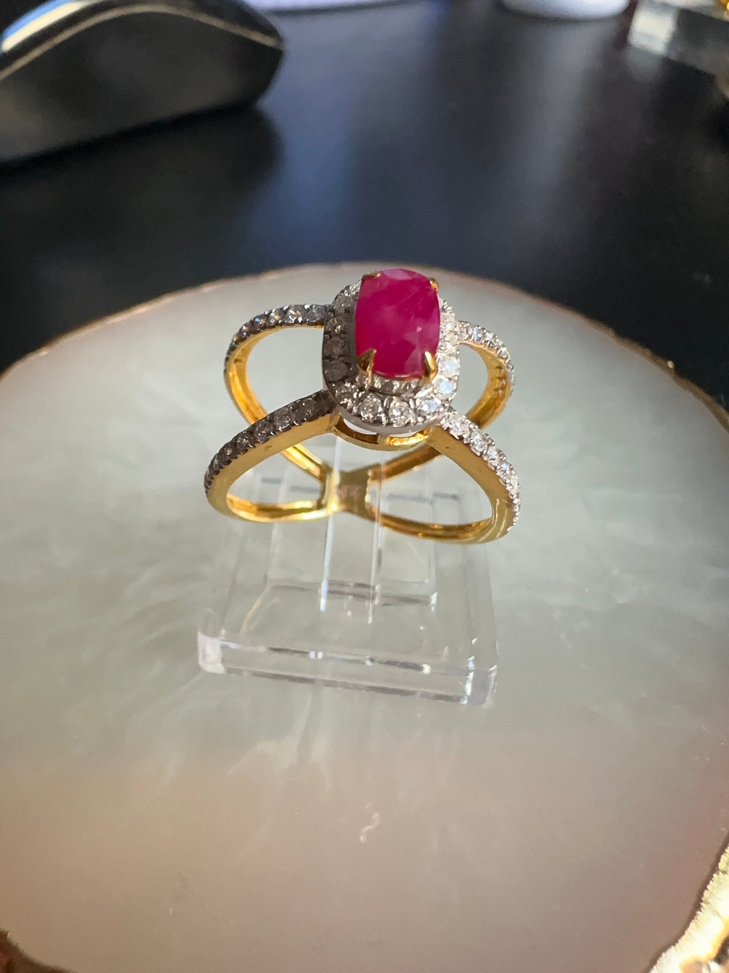 Beautiful Burmese Natural Unheated Ruby (1.0CT) and Natural Diamonds Ring in 20K Solid Gold