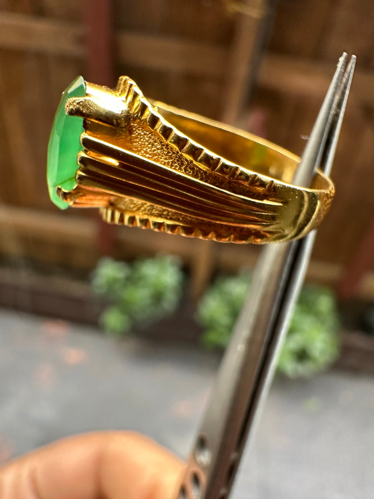 Unisex Ring - Apple Green Natural Untreated Burmese Jadeite Jade (Type A) in 22K Solid Gold.