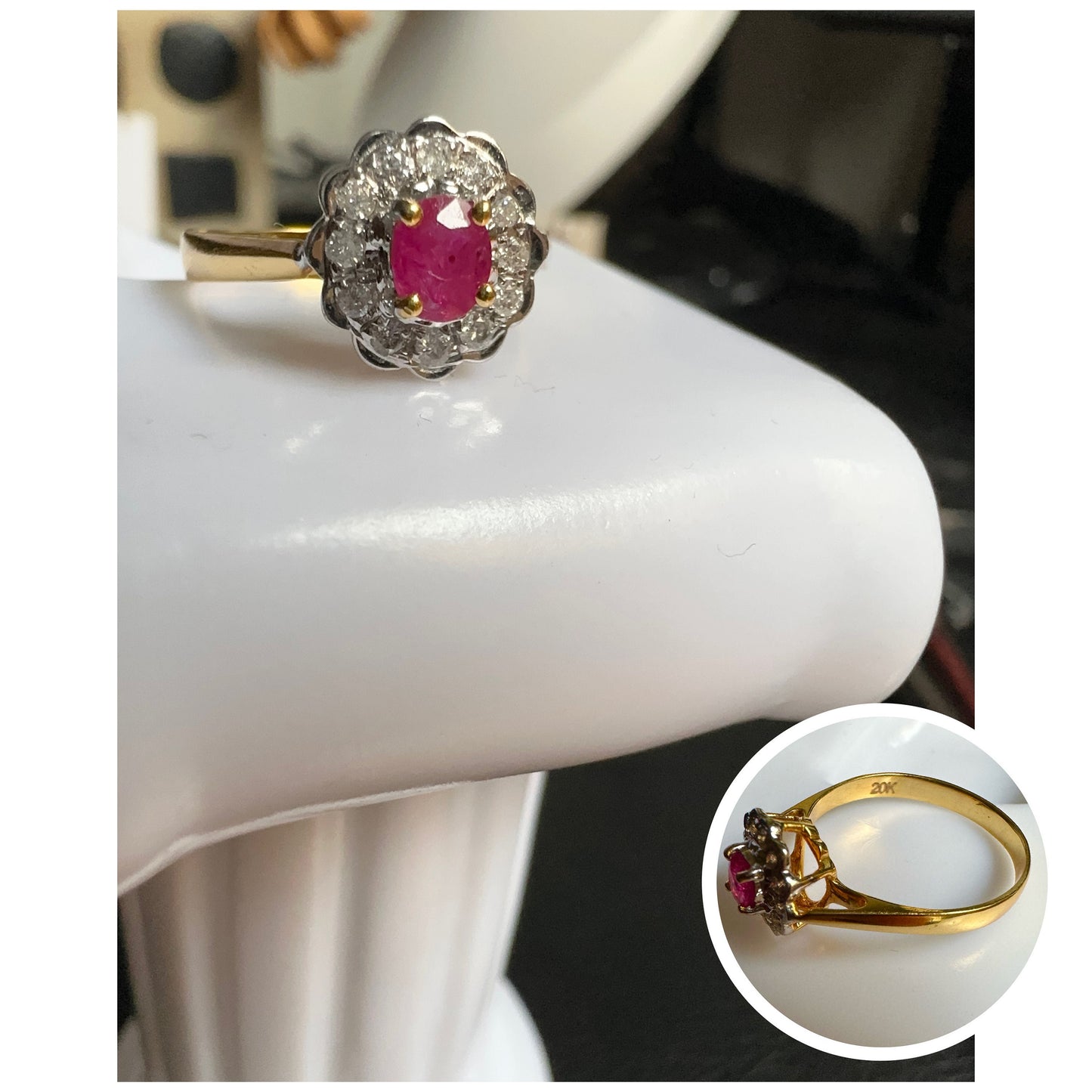 Burmese Unheated Ruby and Natural Diamonds Ring in 20K Solid Gold