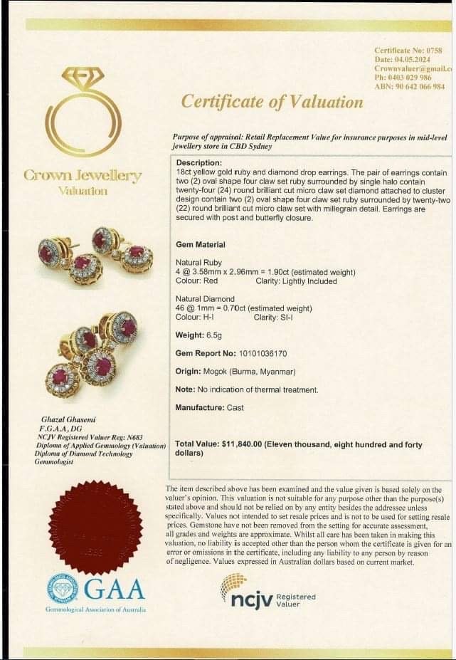 Four pieces Burmese natural unheated ruby and natural diamond earrings in 18K solid gold