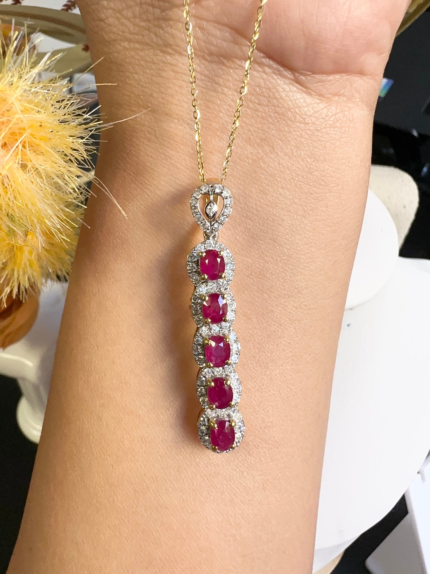 TOTAL 2.67CT Burmese Unheated Rubies and Natural Diamonds pendant in 20K Solid Gold