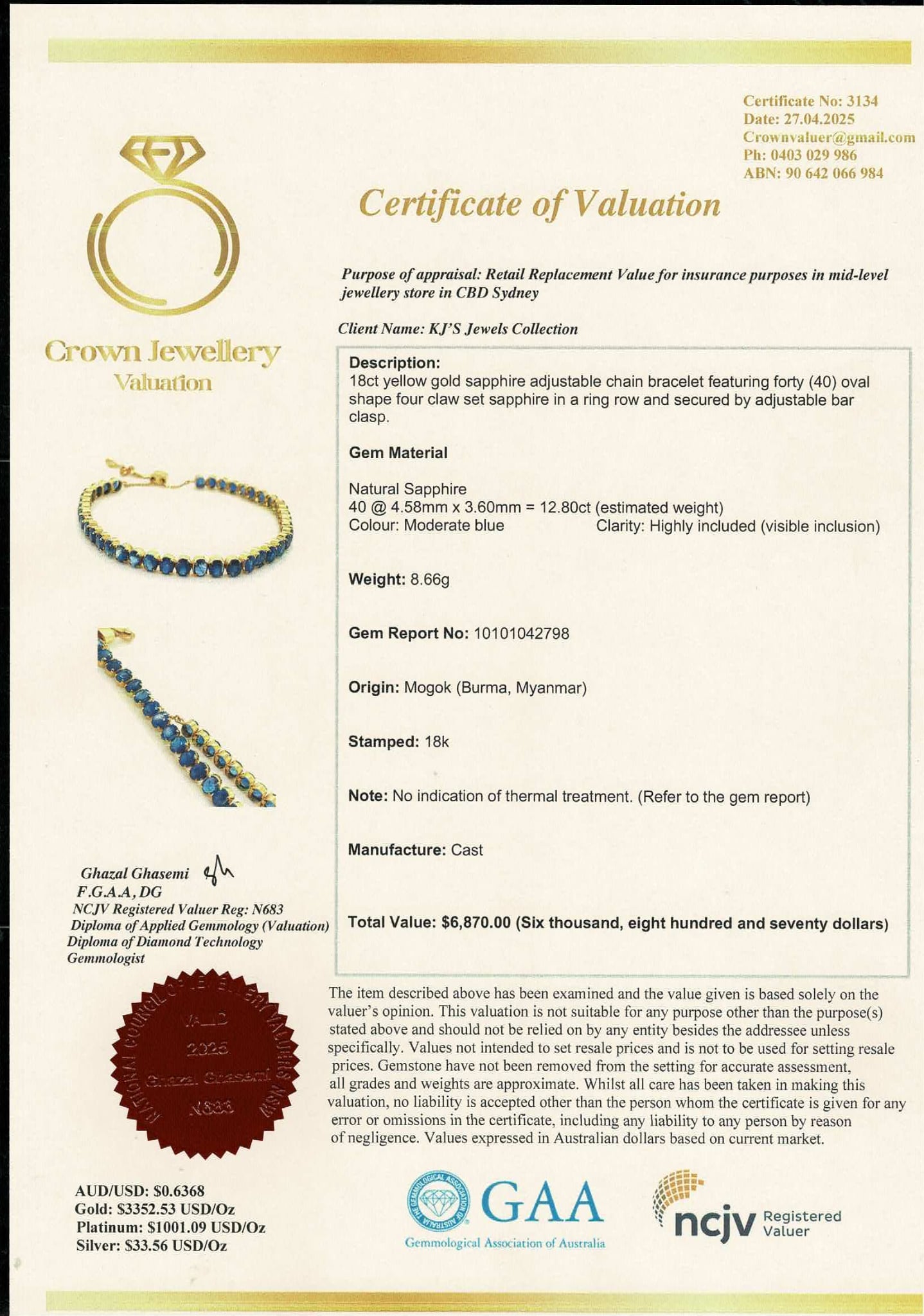 Natural Unheated Burmese Sapphire (12CT) Bracelet in 18K Solid Gold