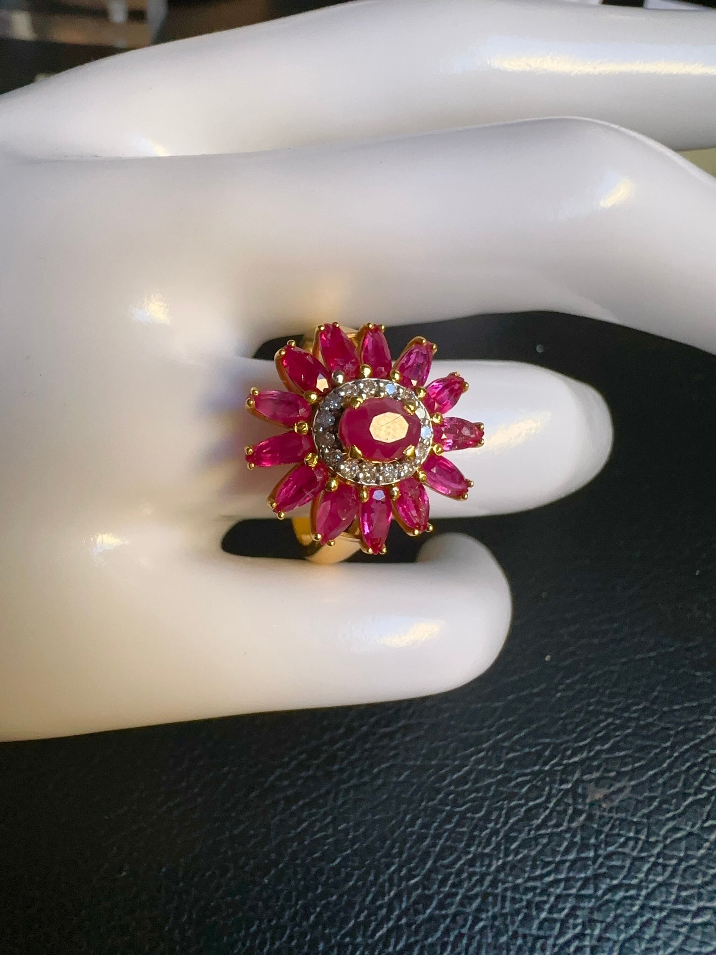 Vintage Sunflower Design Burmese Natural Unheated Ruby (2.65CT) and Diamonds Ring in 20K Solid Gold