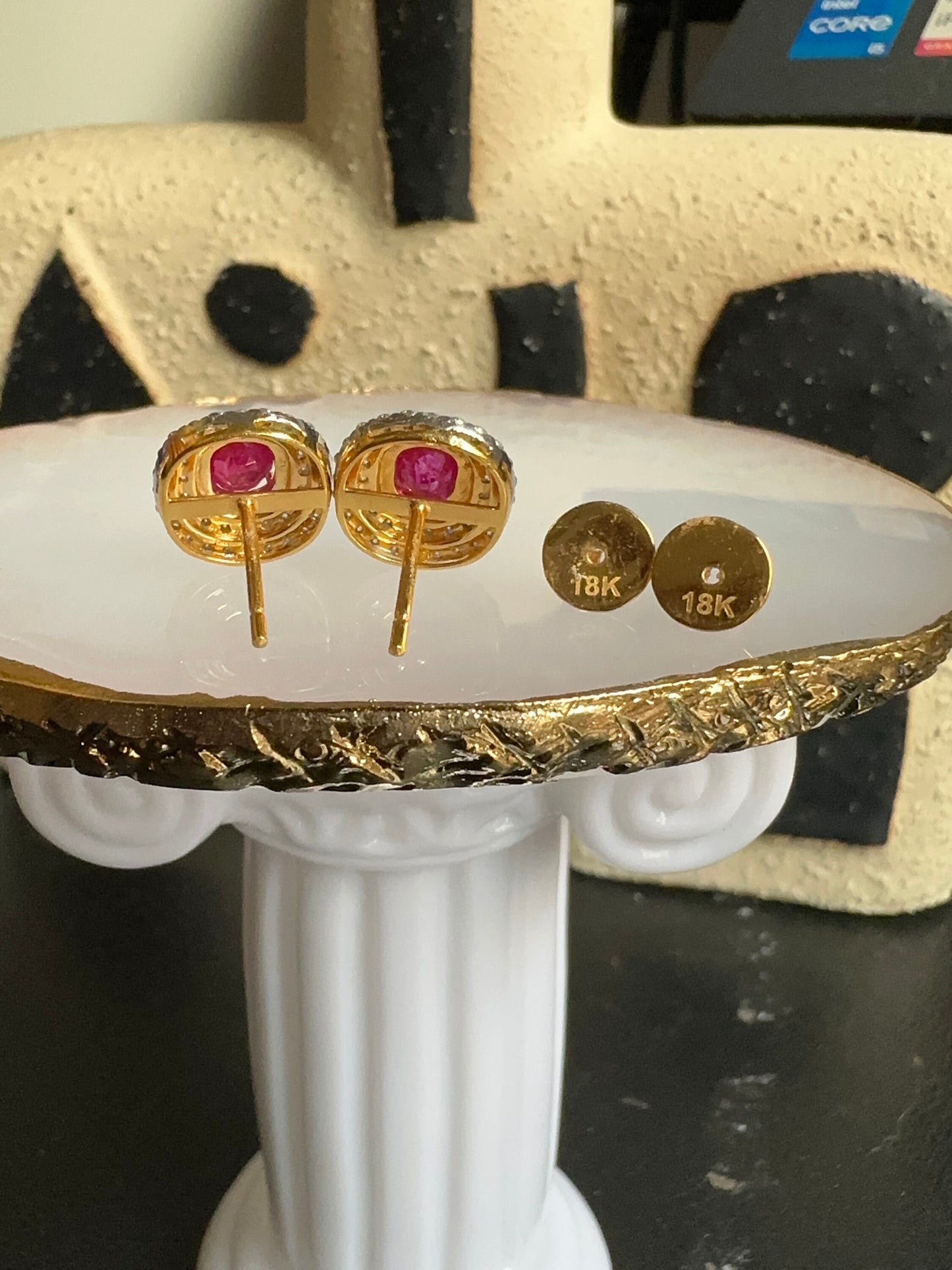 Total 2.13 CT Burmese Natural Unheated Ruby and Natural Diamonds Earrings in 18K Solid Gold