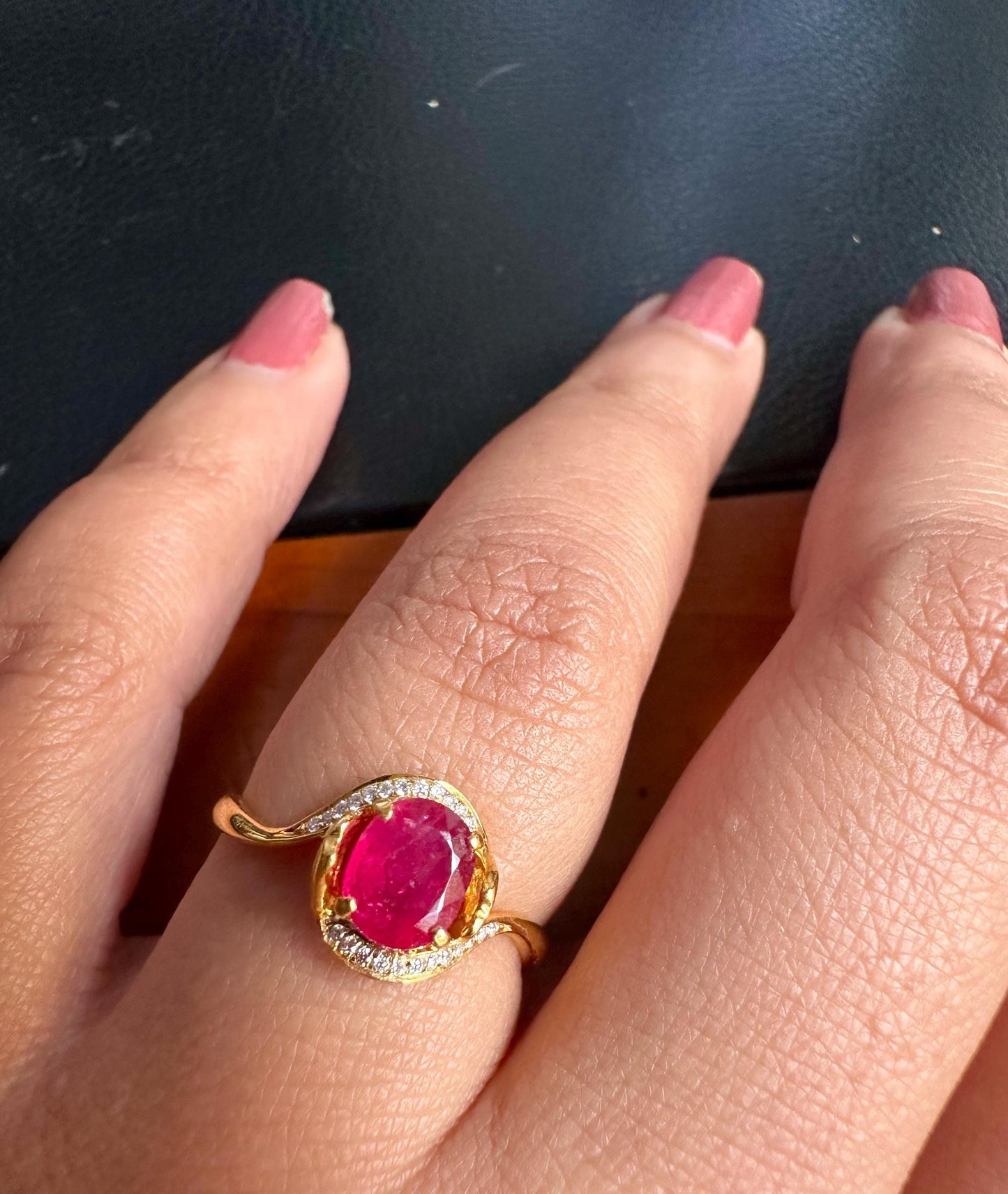 Beautiful Burmese Natural Unheated Ruby (1.08CT) and Natural Diamonds Ring in 18K Solid Gold