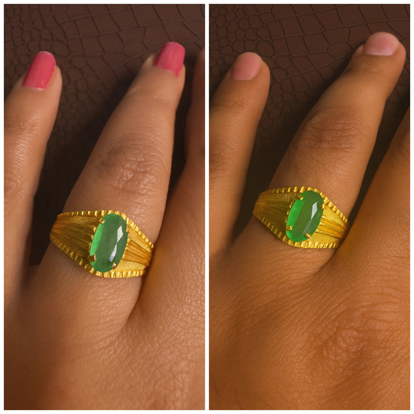 Unisex Ring - Apple Green Natural Untreated Burmese Jadeite Jade (Type A) in 22K Solid Gold.