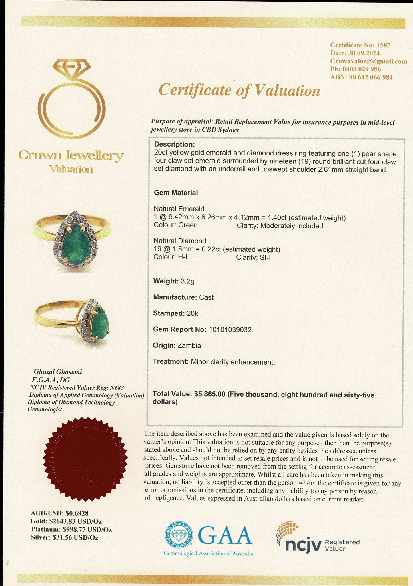 Beautiful Natural Emerald and Natural Diamonds Earrings, Rink and Necklace Set