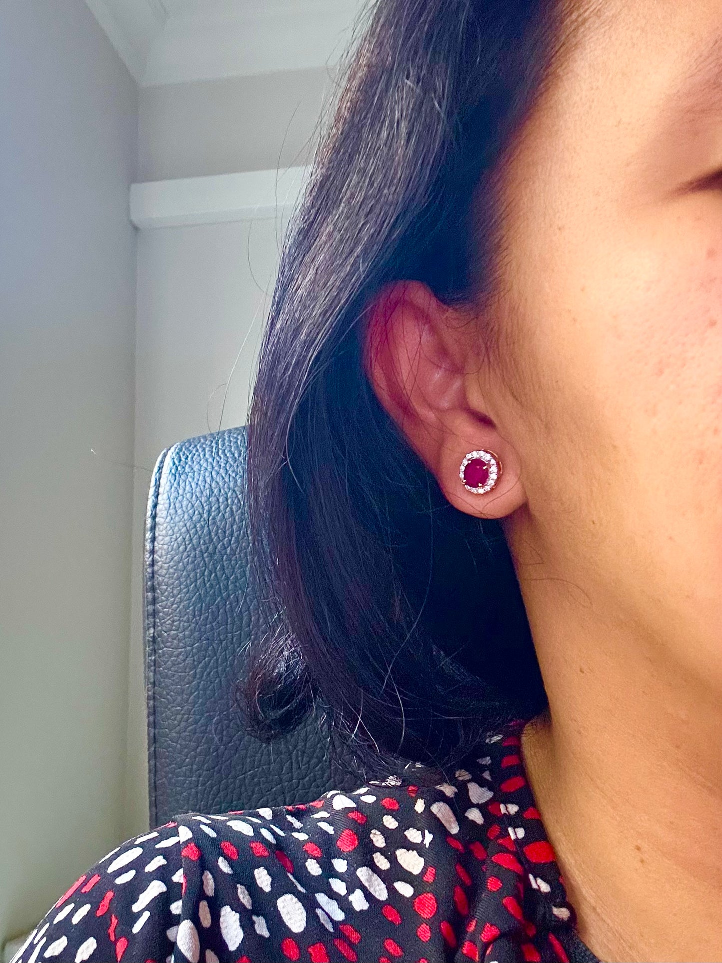 Natural unheated Burmese rubies (2.4CT) and natural diamond drop earrings in 20K solid gold