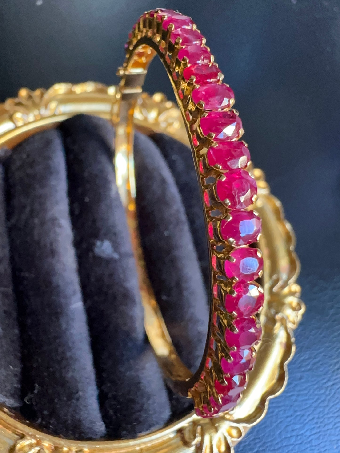 Natural Unheated Burmese Rubies (8.25CT) Bangle in 20K Solid Gold