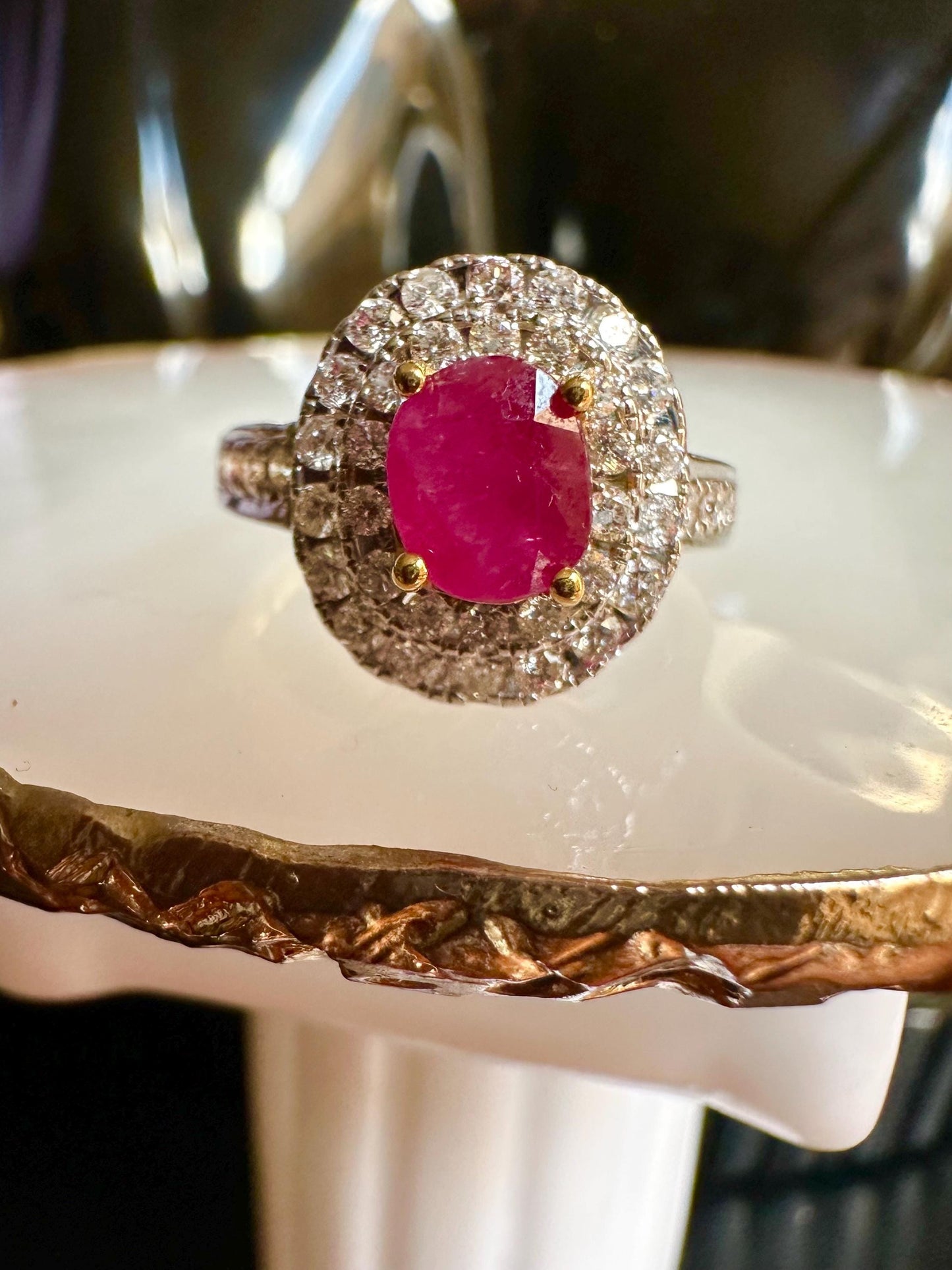 Burmese Natural Unheated Ruby (1.40CT) and Natural Diamonds Ring in 20K Solid Gold