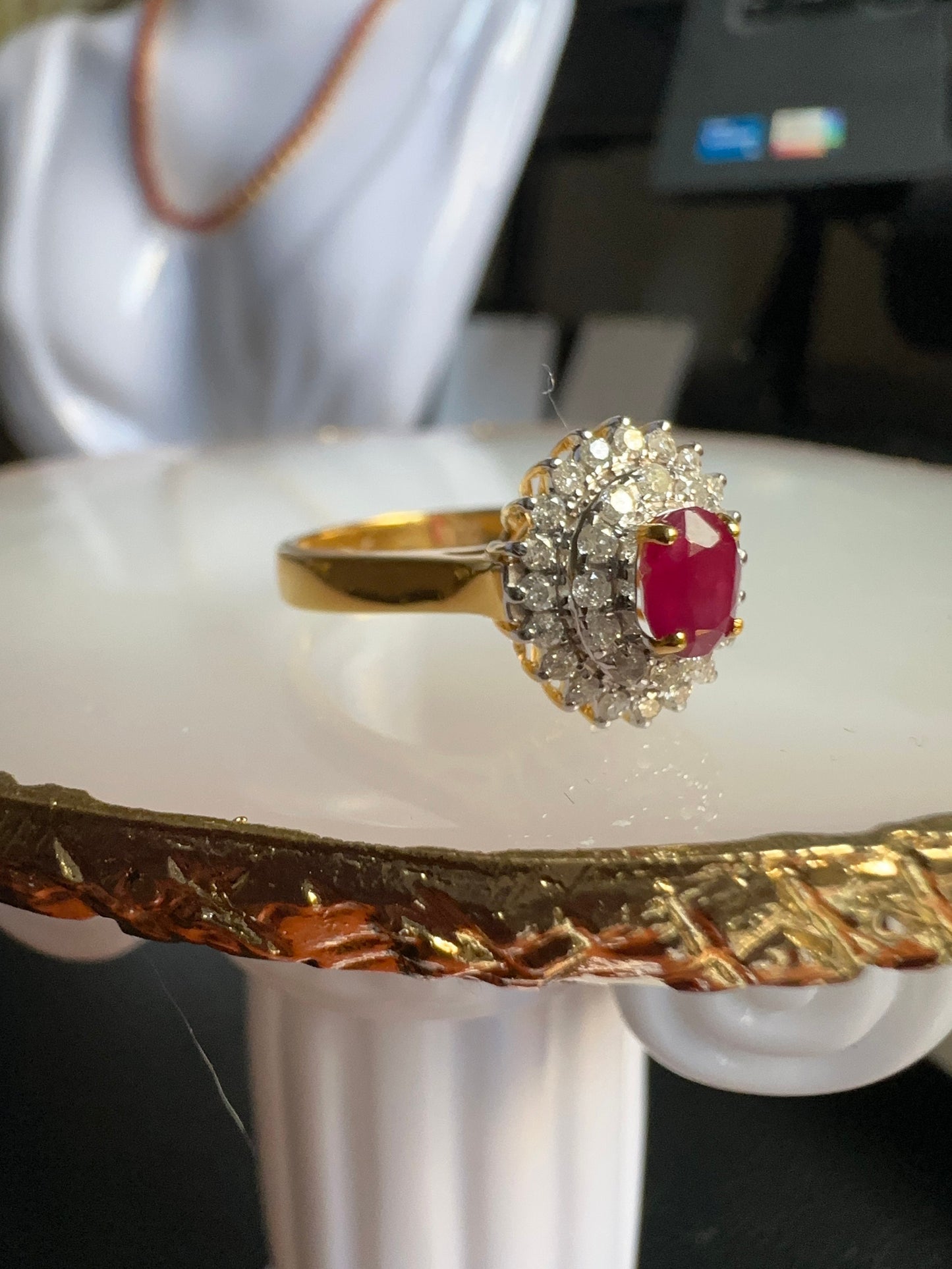 Burmese Natural Unheated Ruby and Natural Diamonds Ring in 20K Solid Gold