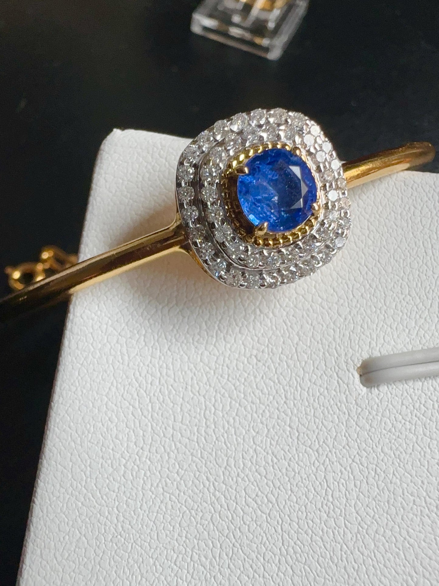 Natural Unheated Burmese Sapphire and Natural Diamonds Bangle in 18K Solid Gold