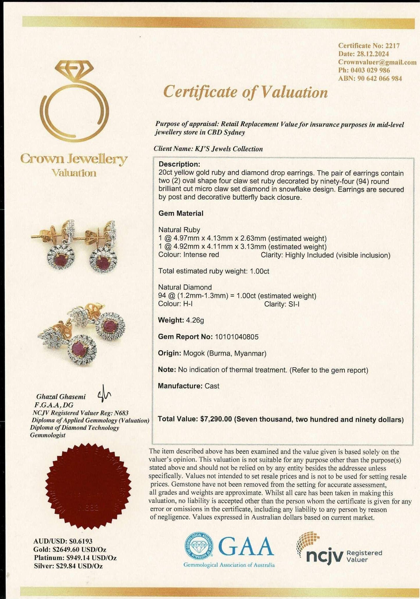 Snow Flakes Modern Design Natural Unheated Burmese Rubies and Natural Diamonds Earrings in 20K solid gold