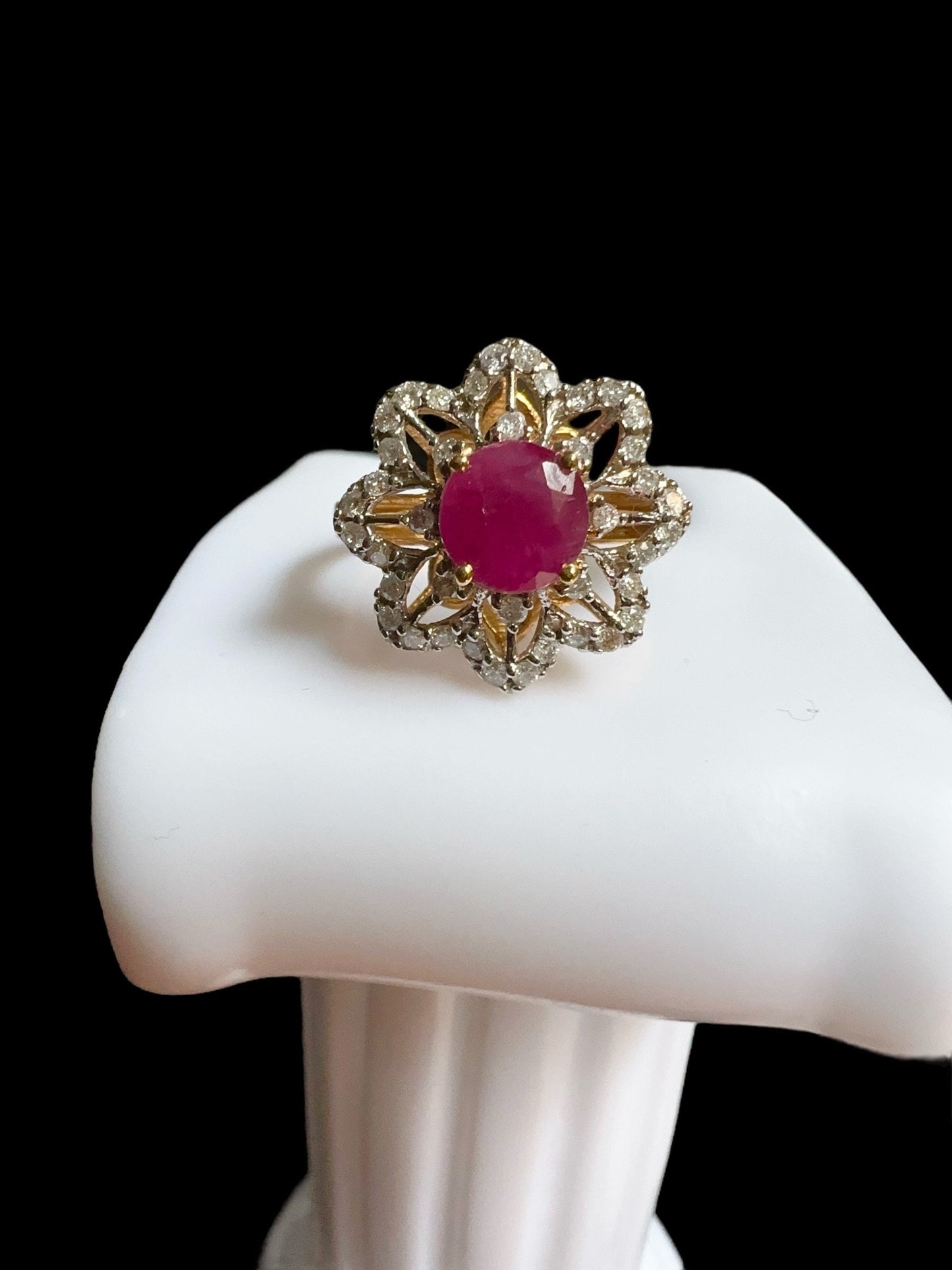 Burmese Natural Unheated Ruby (1.32CT) and Natural Diamonds Ring in 20K Solid Gold