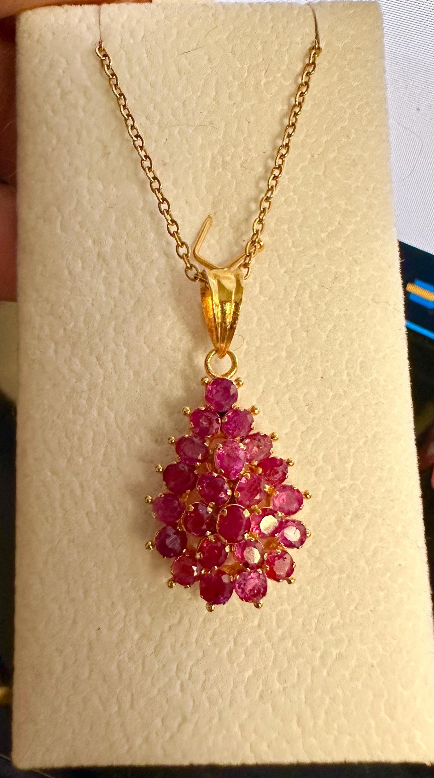 Beautiful Teardrop pendant in Natural Unheated Burmese Ruby (total 4 carats) and 20K Solid Gold