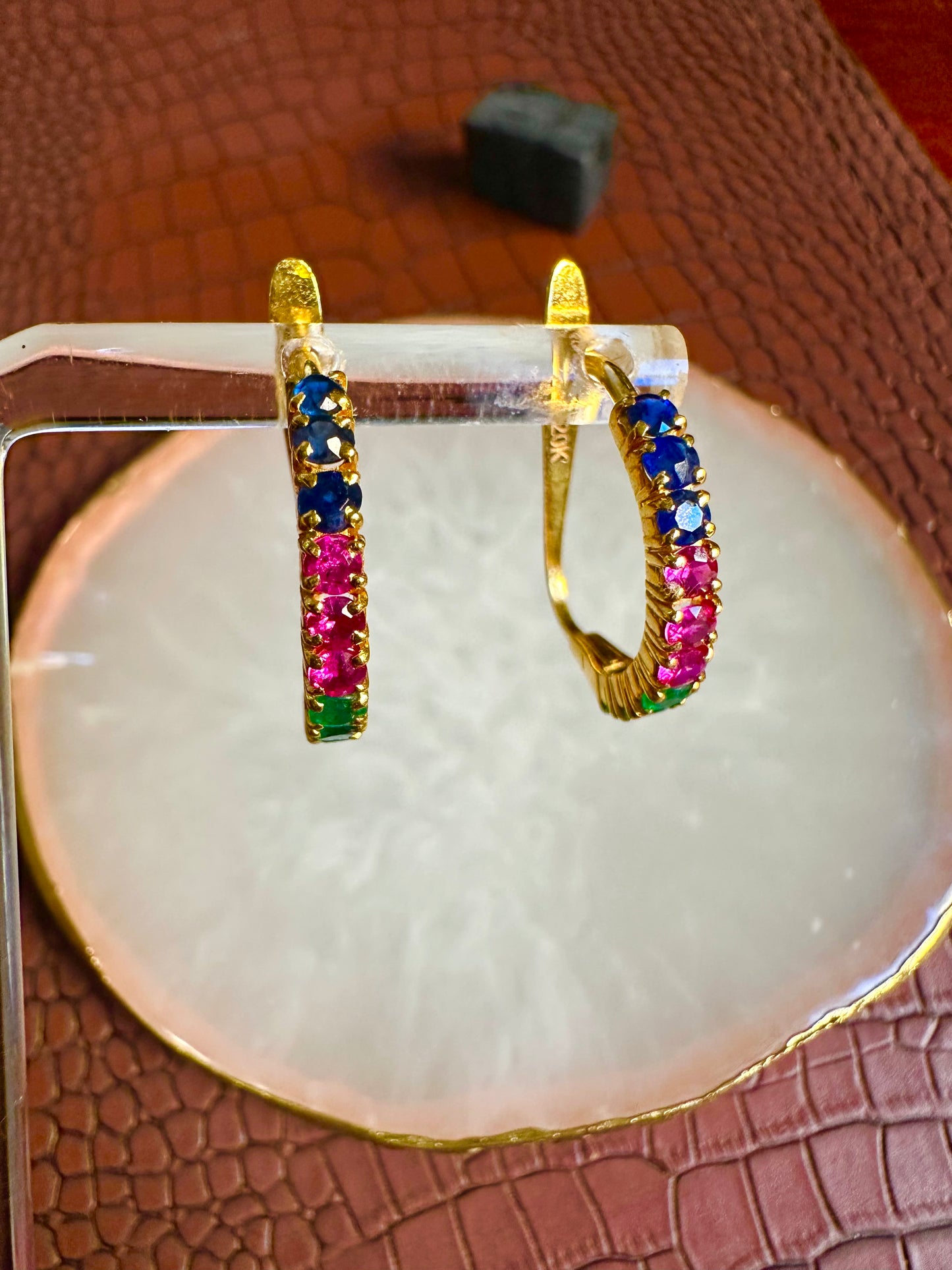 Trio of Royalty â Natural Sapphire, Ruby & Emerald Hoop Earrings in 20K solid gold.
