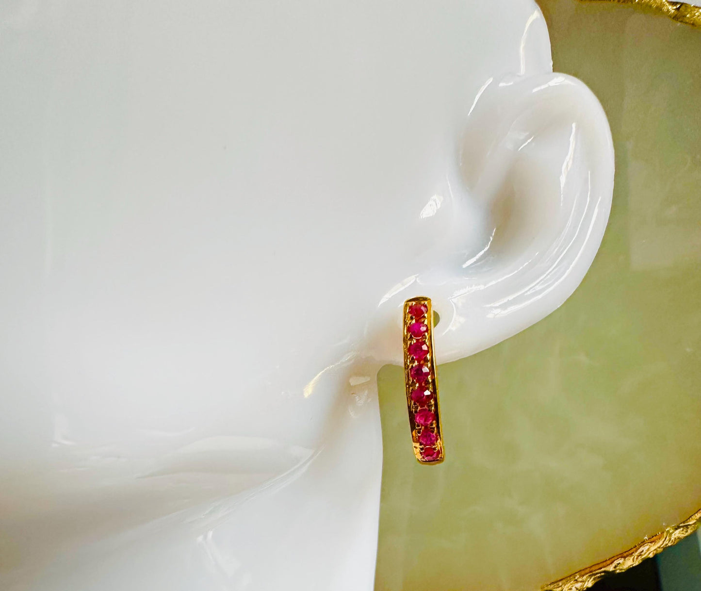 Natural Unheated Burmese Ruby (1.5CT) in 20K Solid Yellow Gold Earrings