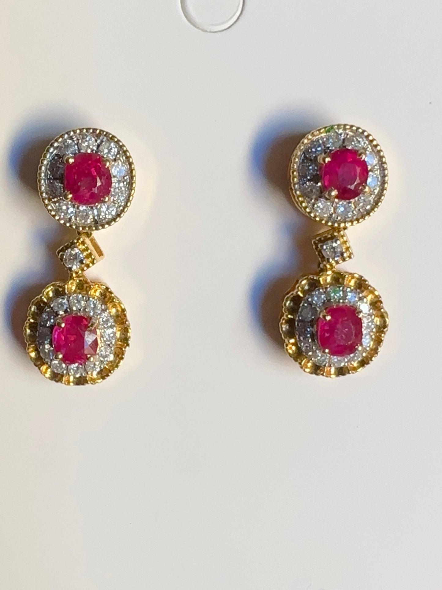 Four pieces Burmese natural unheated ruby and natural diamond earrings in 18K solid gold