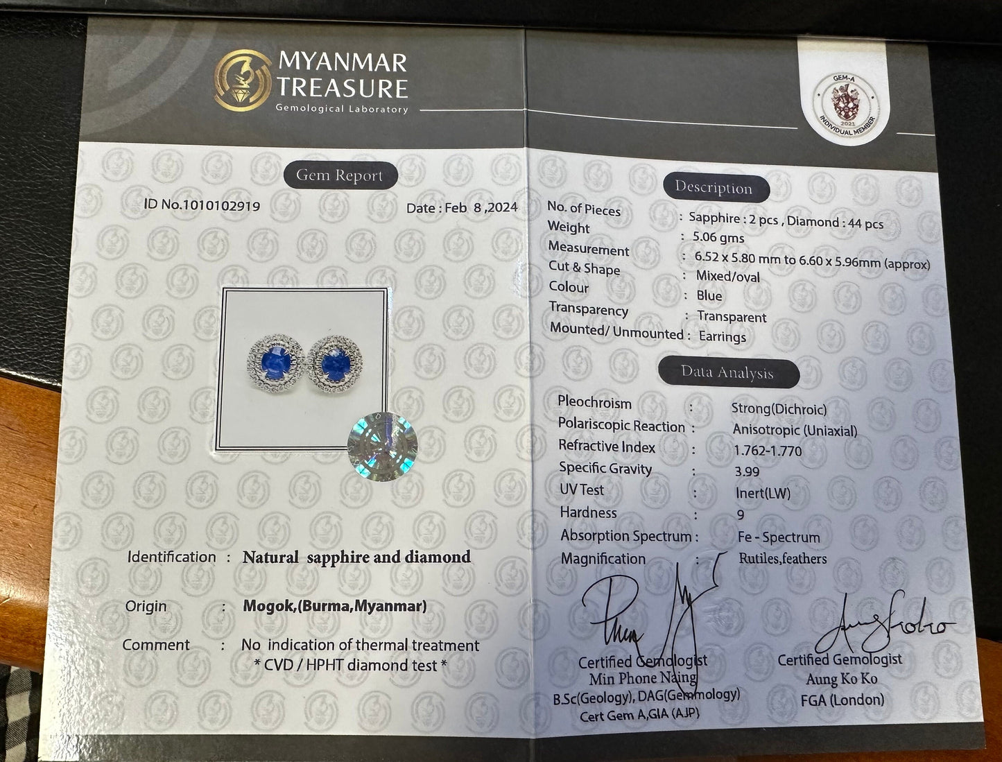 2.20 CT Burmese Natural Unheated Sapphires & Diamond Earring with 18K Solid White Gold