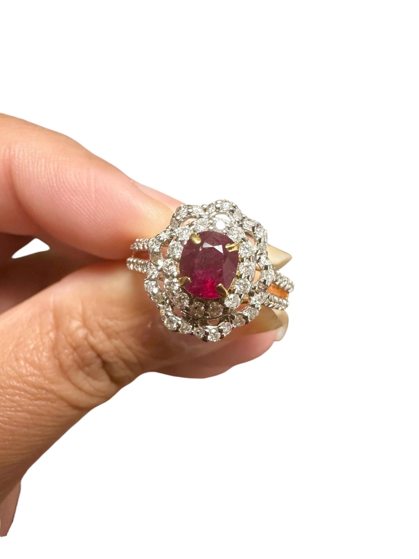 Beautiful Blood Red colour Natural Unheated Burmese Ruby (1.1CT) with Natural Diamonds Ring
