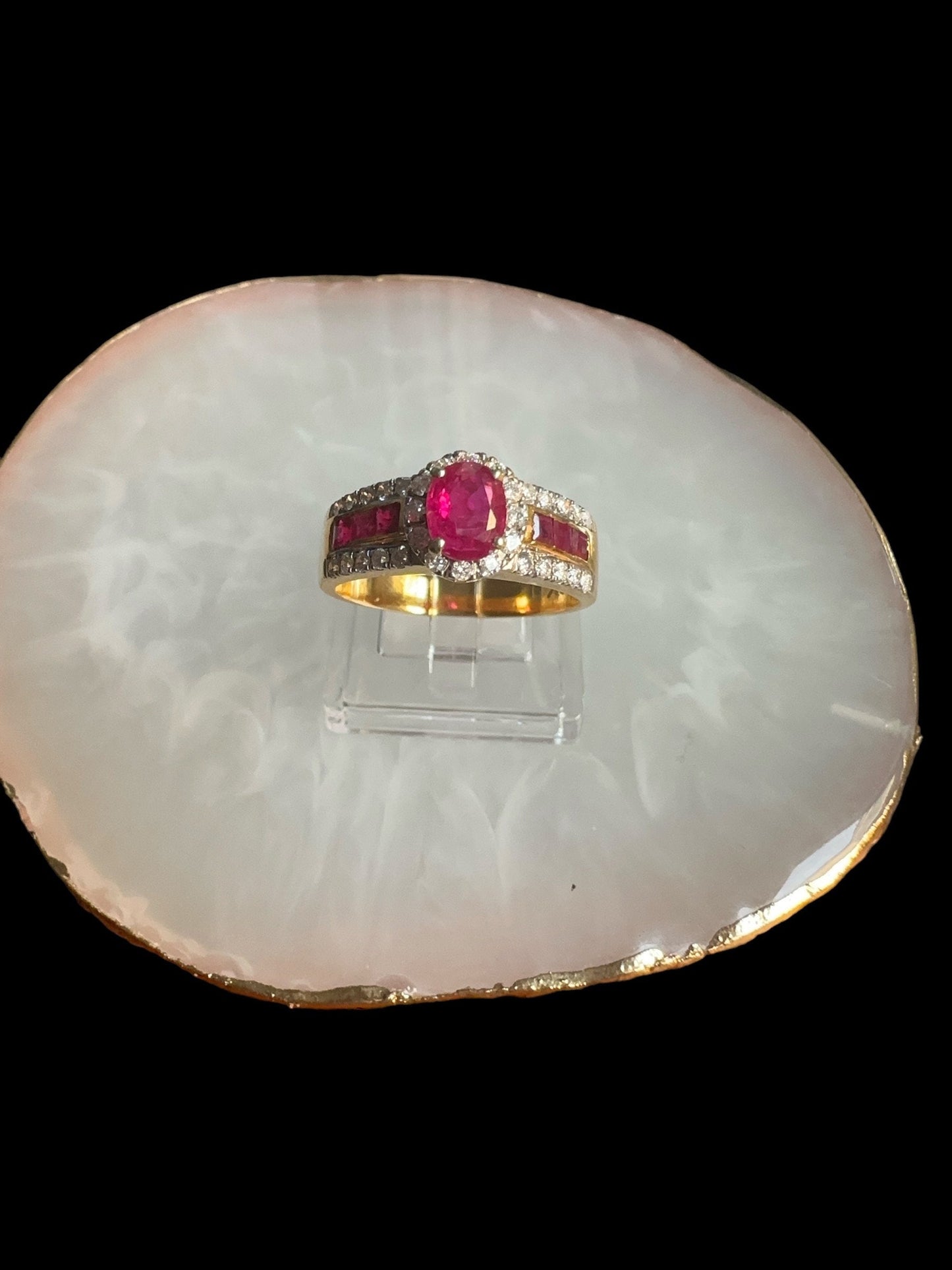 SChannel Set Engagement Ring with Natural Unheated Ruby and Diamonds Ring in 18K Gold