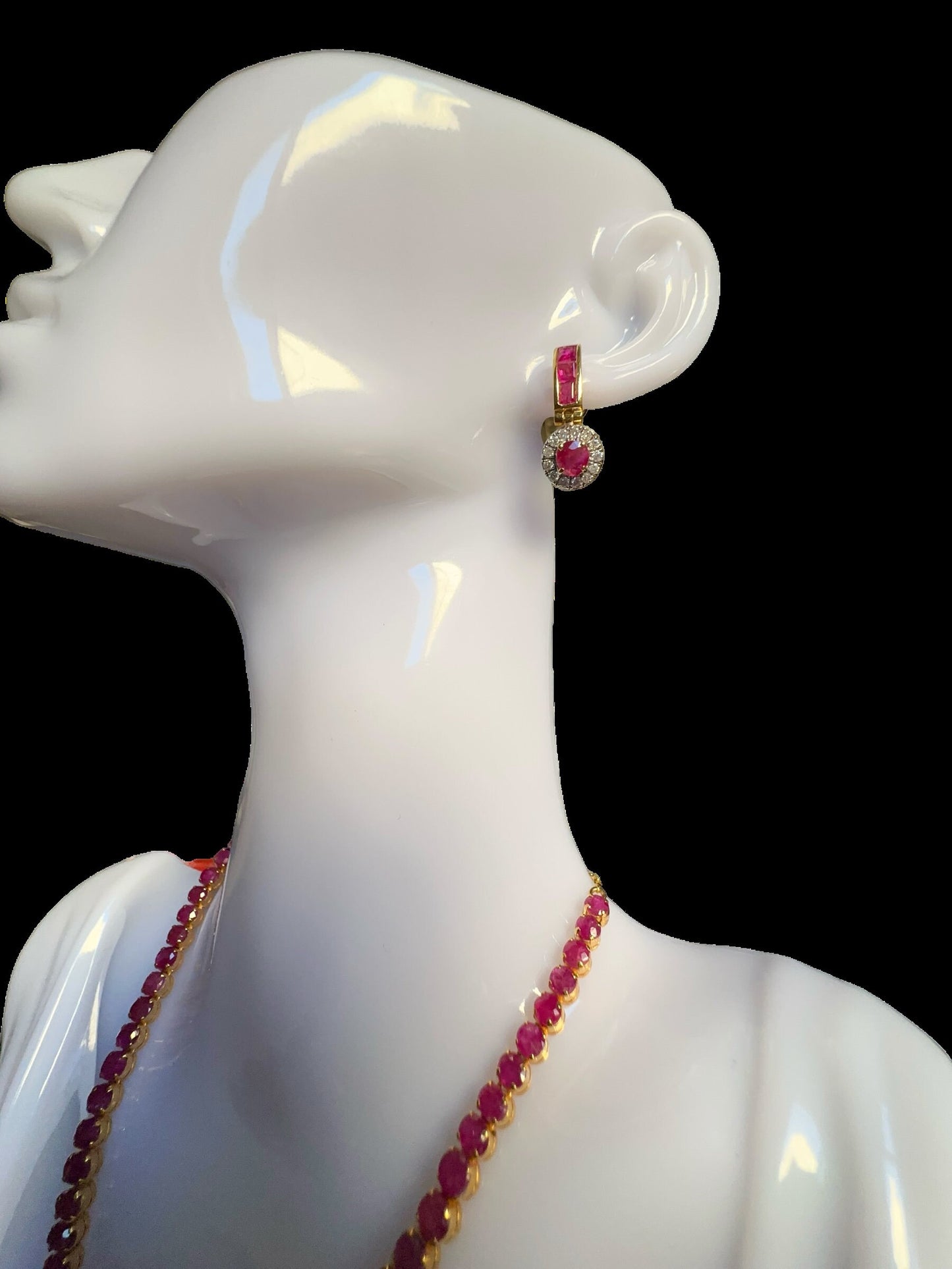 Dangle Drop Earrings with Total 2CT Natural Unheated Burmese Ruby and Diamonds in 20K Gold