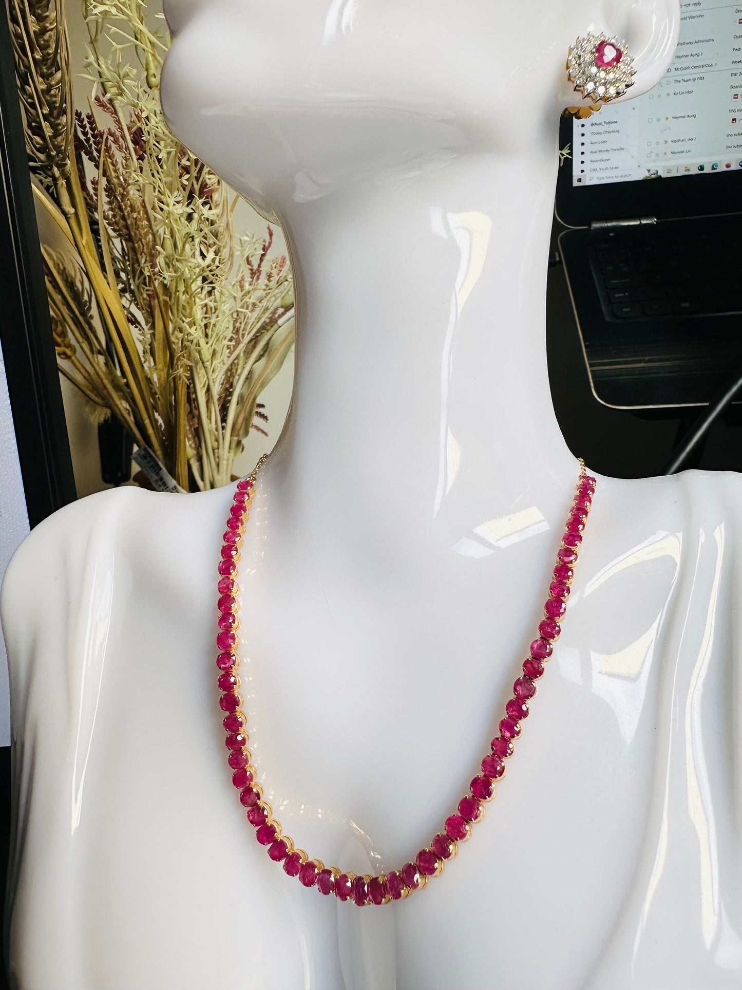 Total 21CT Natural Unheated Burma Ruby necklace/tennis necklace in 20K Gold