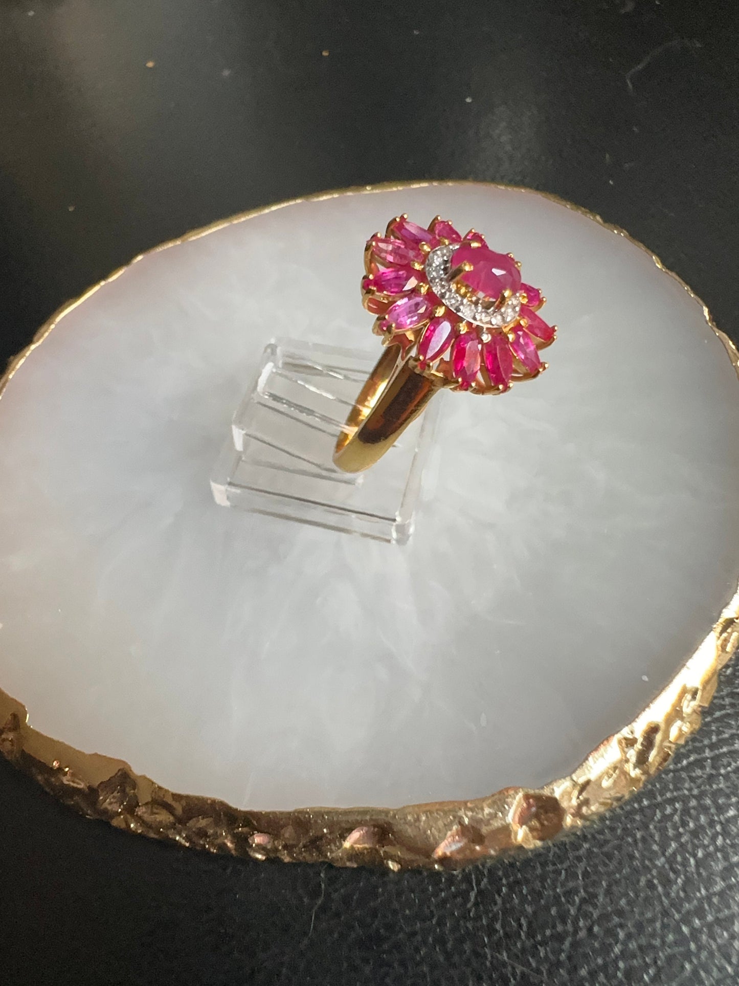 Vintage Sunflower Design Burmese Natural Unheated Ruby (2.65CT) and Diamonds Ring in 20K Solid Gold