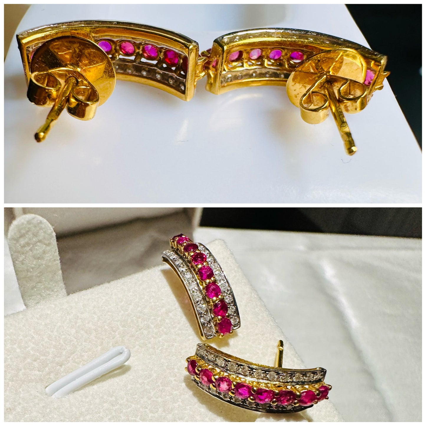 21K Gold with Nature Unheated Burmese Ruby and Diamond Earrings