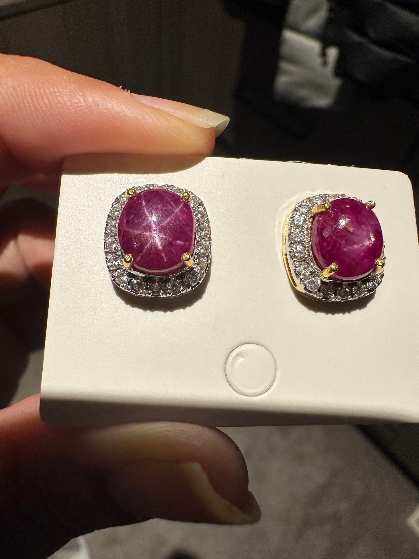 Oversized Natural Unheated Star Ruby (7.77CT) Earrings with Natural Diamonds in 20K Gold